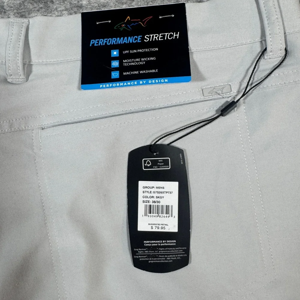 Greg Norman Mens Performance Stretch Golf Pants Sky Grey 38x30 G7S26XTP737 NEW